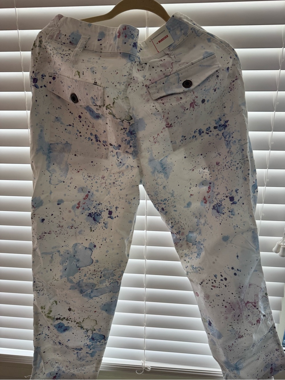 Anthropologie White Paint-Splatter Straight-Leg Pants